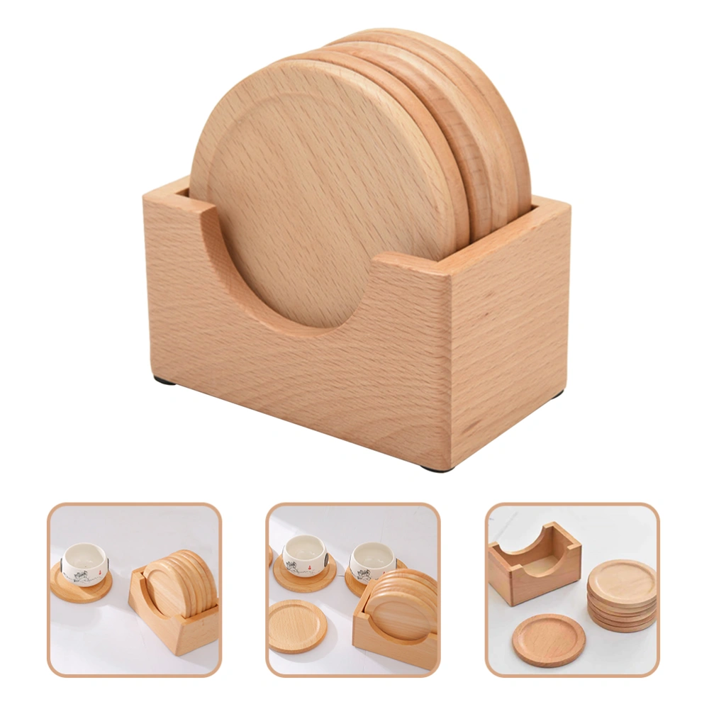 6Pcs Wood Coasters Drinks Cups Holder with Coaster Rack for Home Office Apartment Decor