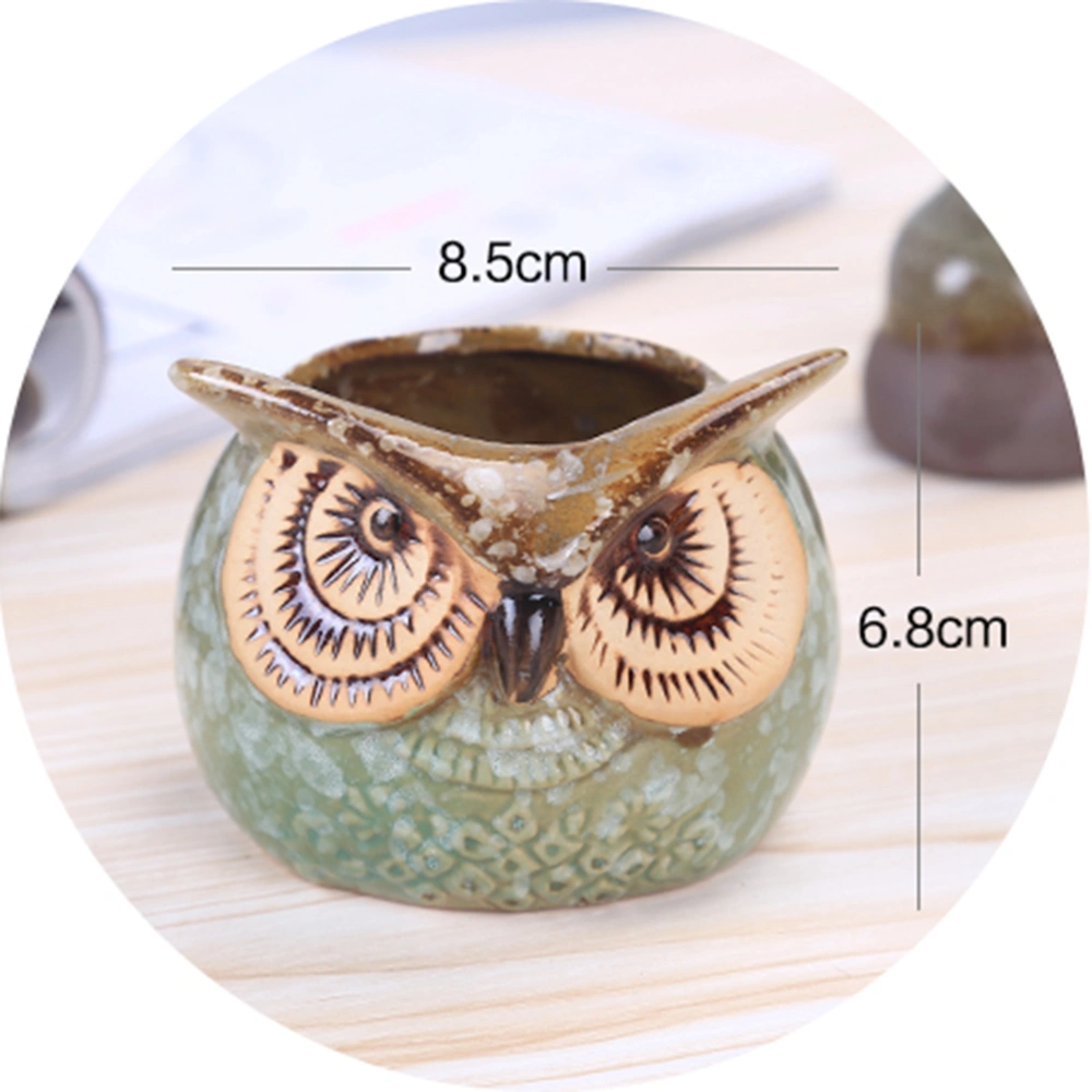 6pcs Mini Flowerpots Lovely Owl Shaped Ceramic Succulent Plants Pot for Garden Home (Green White Red Blue Yellow Brown)