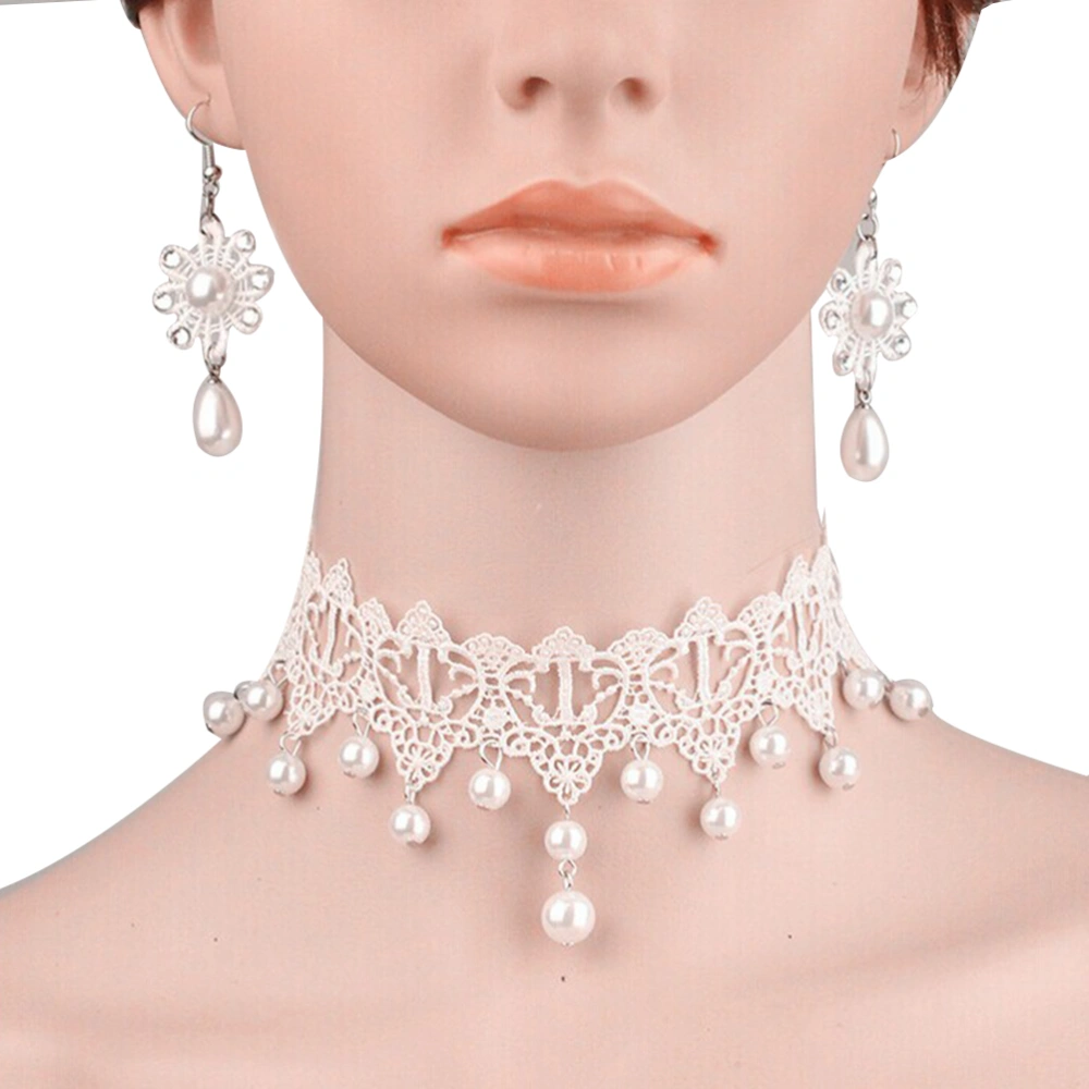 Fashion Delicate Women's Wedding Bridal Flower /Pearl Decor Necklace with Pair of Earrings