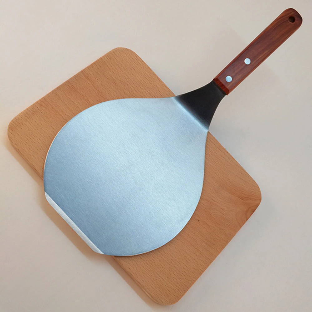 33.8x16.5cm Stainless Steel Pizza Transfer Shovel Round Cake Spatula Lifter Pizza Server Kitchen Tool with Wooden Handle for Daily Use