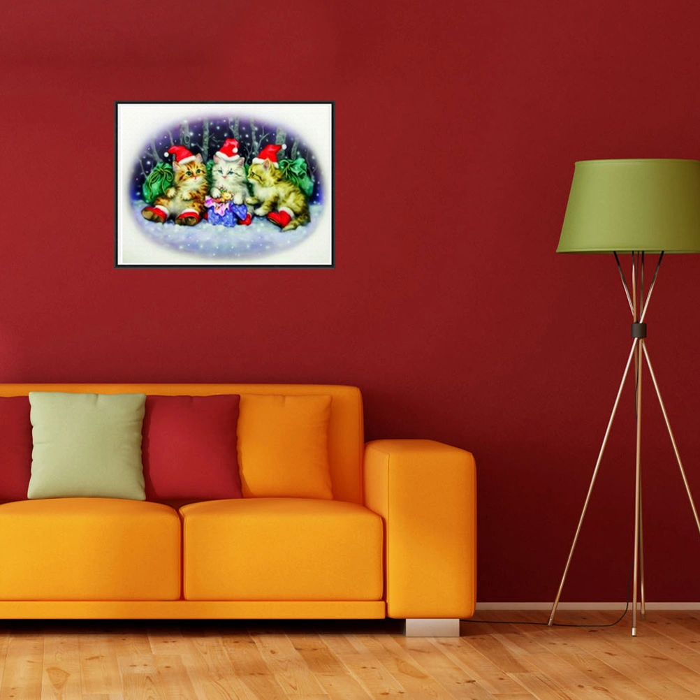 Diamond DIY Painting by Number Christmas Cat Crystal Rhinestone Paintings Pictures Arts Craft 7274
