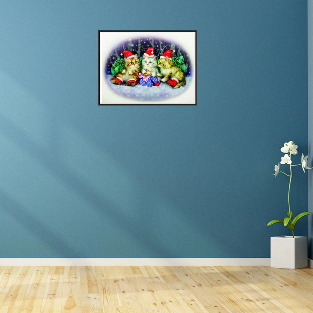 Diamond DIY Painting by Number Christmas Cat Crystal Rhinestone Paintings Pictures Arts Craft 7274