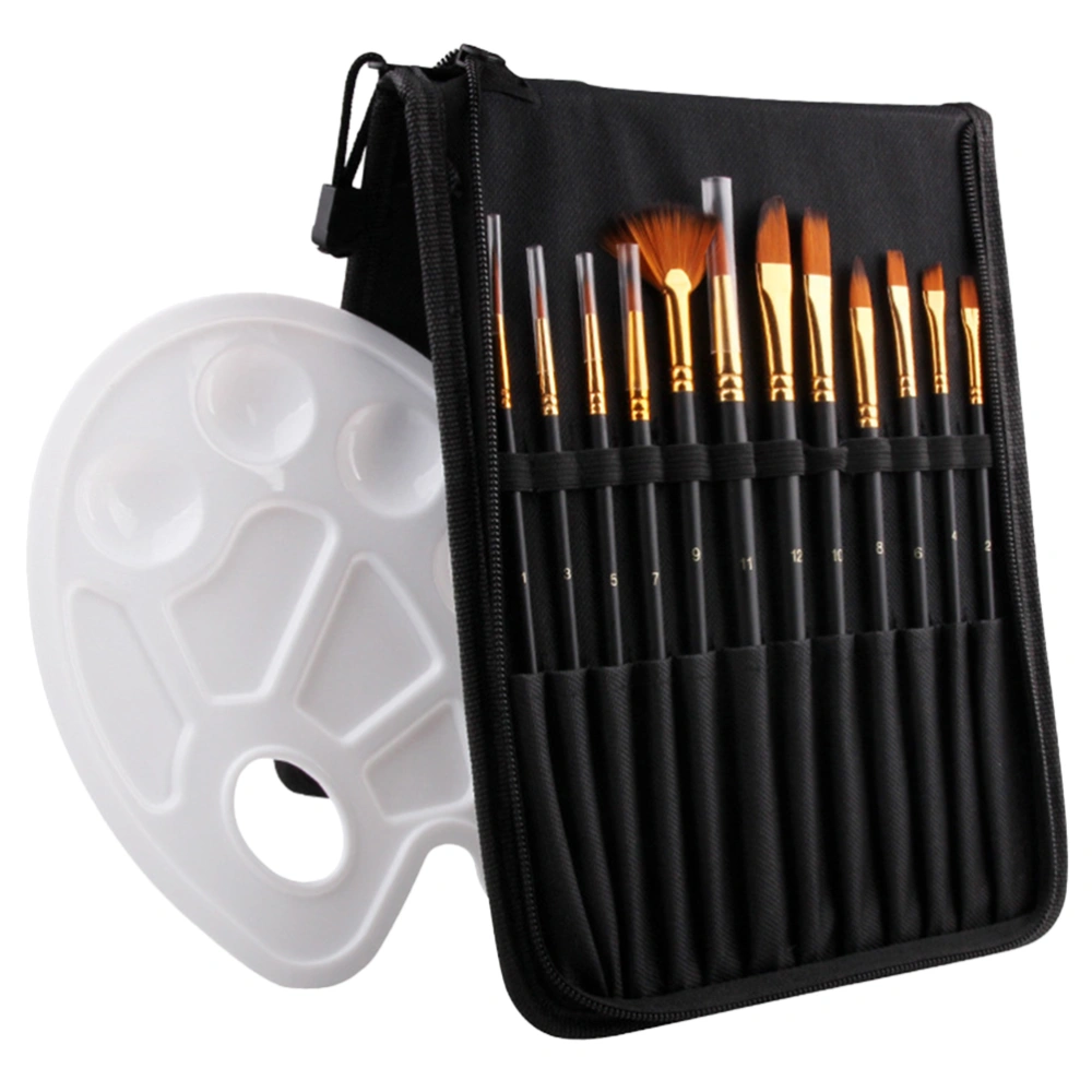 1 Set/13pcs Exquisite Painting Tool Useful Watercolor Acrylic Brush Artist Paint Pen with Plate (Black)