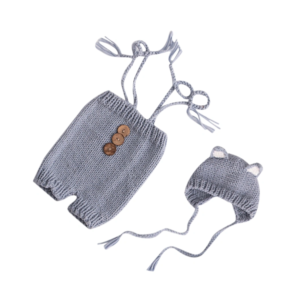 Adorable Knitted Clothes Crochet Costum Photo Prop Clothes for Baby Infant Newborn (Light Grey, Suitable 0-1 Month Baby)