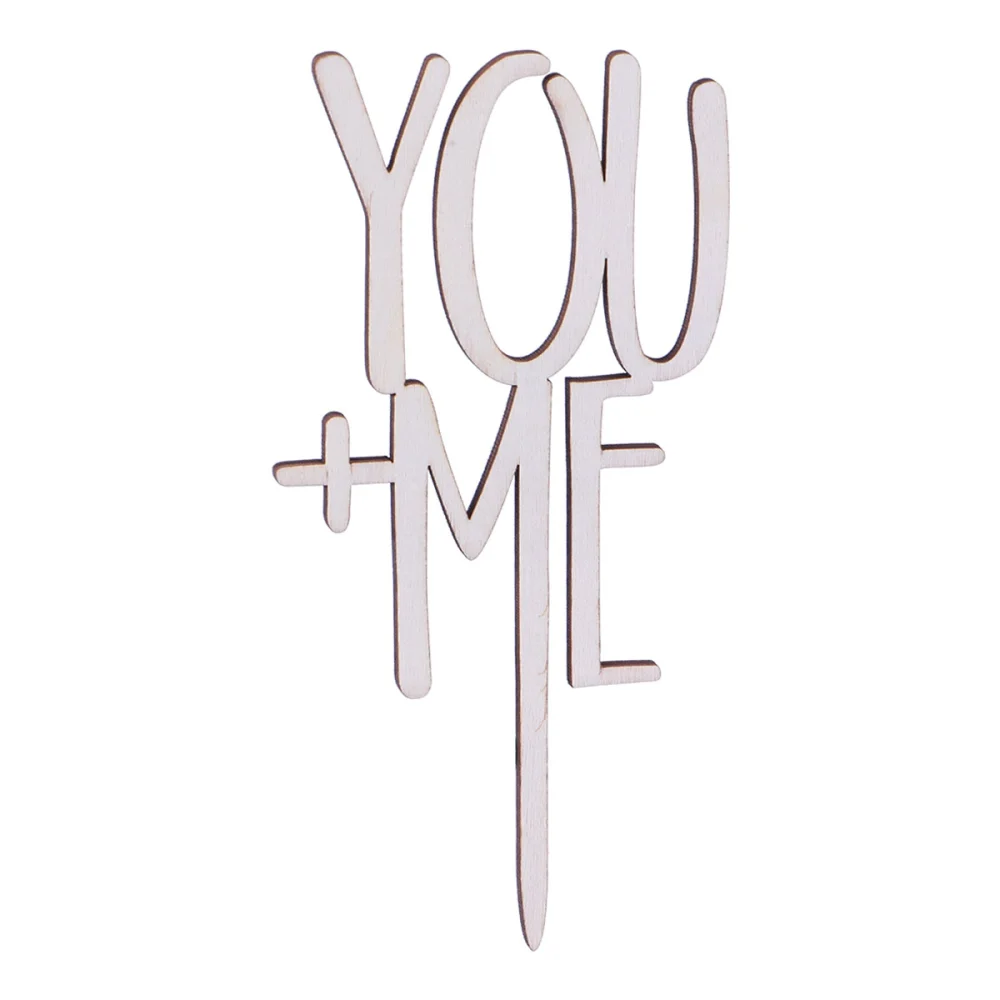 YOU + ME Cake Topper Wooden Wedding Cake Picks for Valentine's Day Birthday Party Decoration