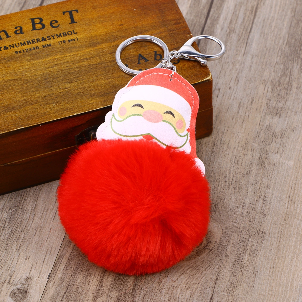 Santa Claus Pom Pom Keychain Car Keyring Purse Bag Pendant Decoration Hanging Keychain Accessory Creative Gift (Red)