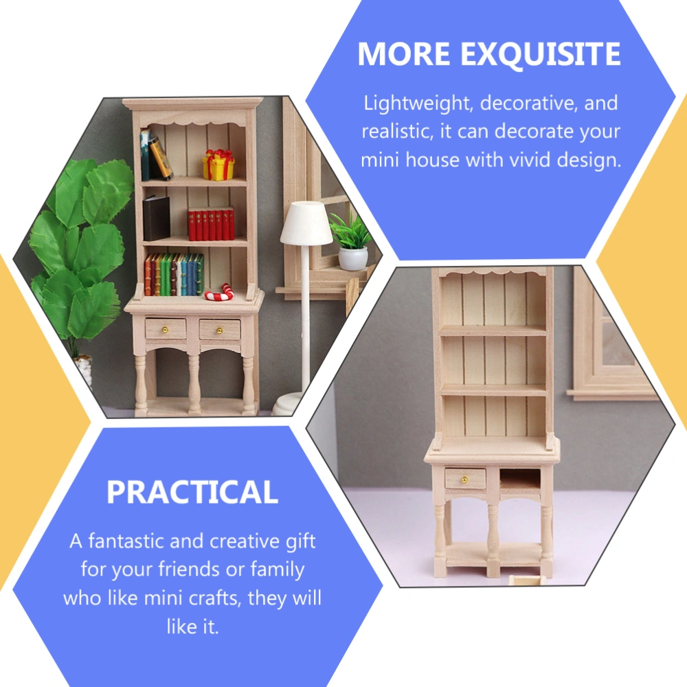 Miniature Cabinet Model Wood Mini Bookcase Dollhouse Furniture Bookshelf