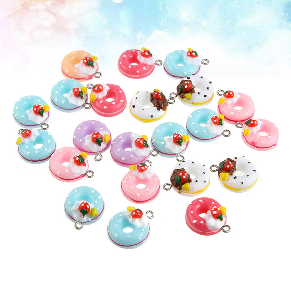 20pcs Simulation Cake Donut Resin Pendants Strawberry Fruit Shape Bag Accessory (Mixed Color)