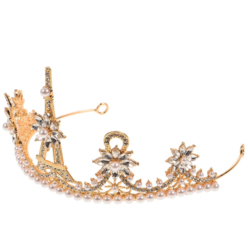 Golden Vintage Tiaras and the Shape of Eiffel Tower Pearl Crowns for Women Decorative Wedding Bridal Headbands Queen Crowns for Brides (Golden)