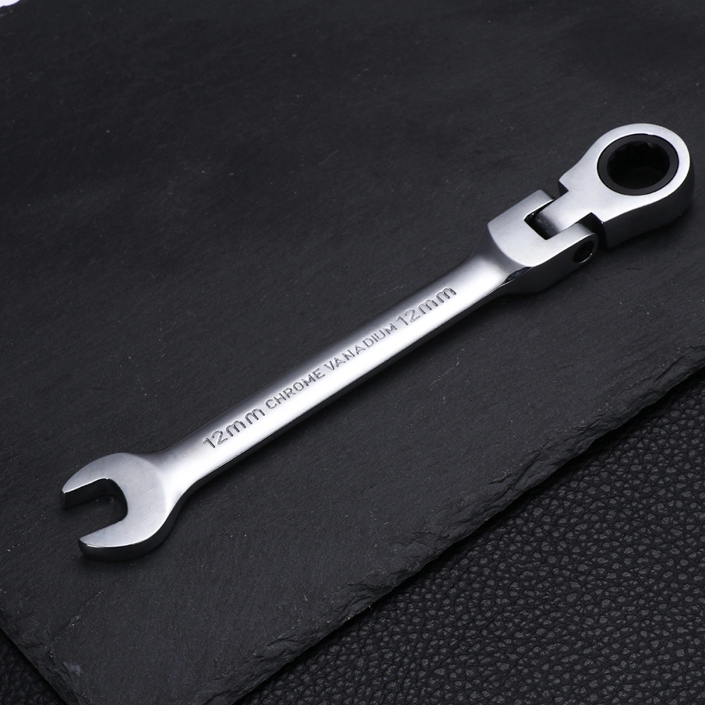 12mm Dual Heads Ratchet 180 Degree Flexible Pivoting Head Adjustable Combination Dicephalous Wrench Spanner (Silver)