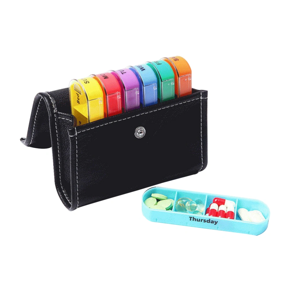 1 Set Portable 28 Grid Pill Boxes with PU Storage Bag Colorful Pill Patch Box Wallet Kit