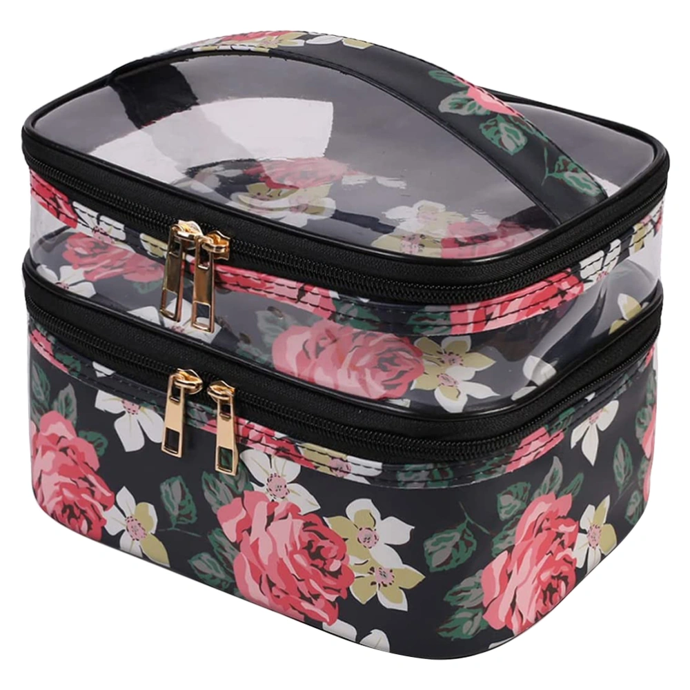 1PC Transparent Double-layer Wash Bag Portable Storage Bag Handheld Makeup Bag