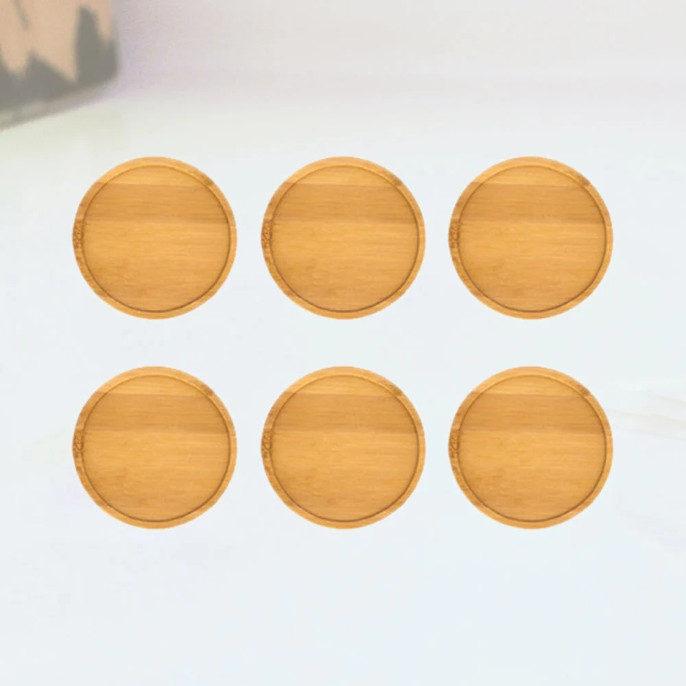 6pcs Decorative Kitchen Coasters Simple Saucer Succulent Planter Flower Pot Tray Bamboo Round Bonsai Holder （No.1 6.3x1cm）