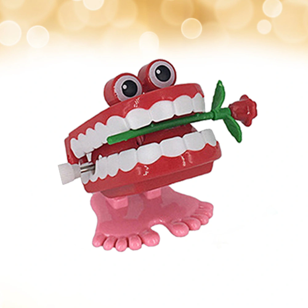 Novelty Funny Vibrating Wind Up Toys Walking Wind Up Teeth with Eyes Feet (Rose)