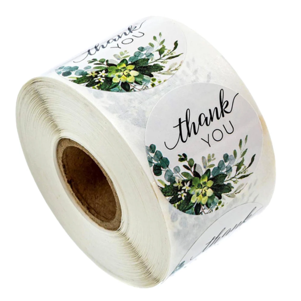 1 Roll/500pcs Unique Thank You Words Sticker Flower Pattern DIY Sticker Baking Packing Label Gift Wrapping Stickers for Banquet Festival