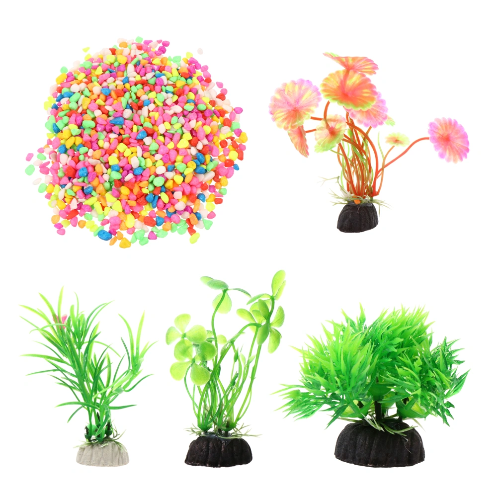 4Pcs Simulation Plants 500g Stones Fish Tank Landscape Ornaments Aquarium Decor