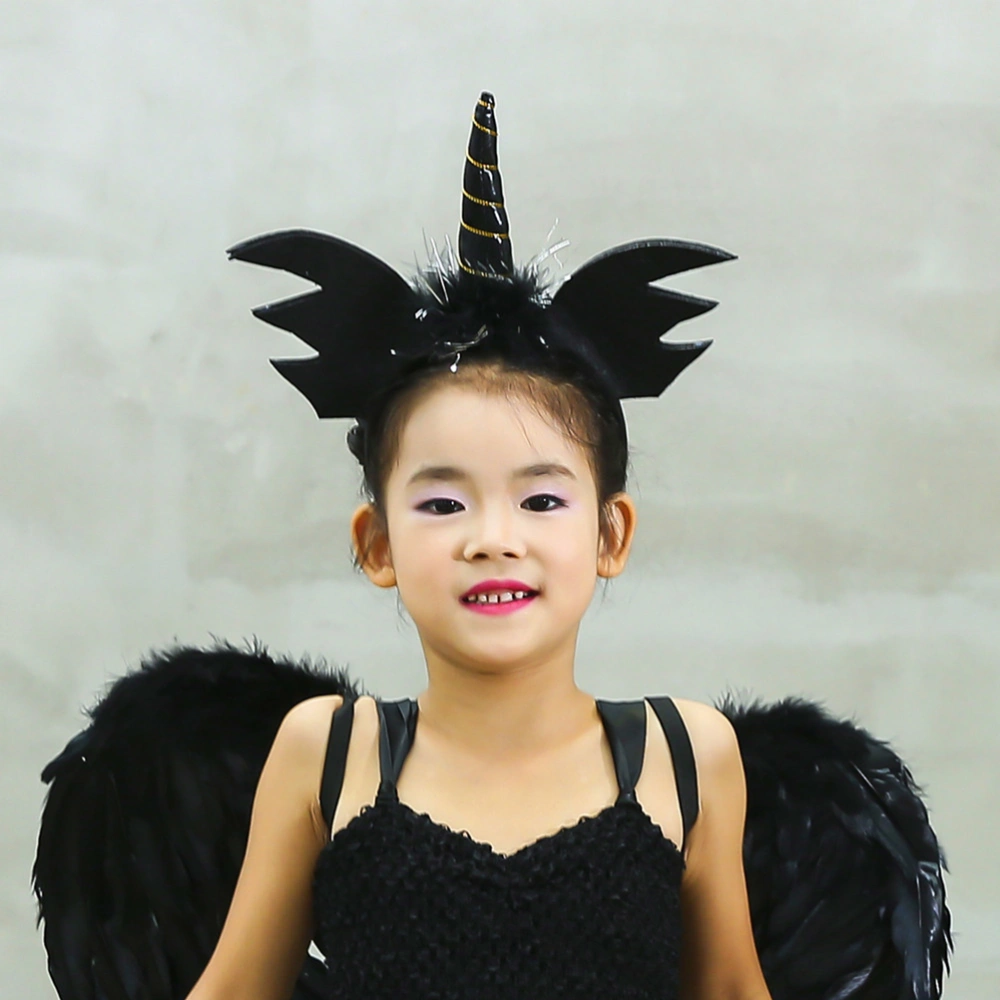 3pcs Black Devil Little Angel Dress Halloween Cosplay Costumes Clothes Set Mesh Performance Suit (Black)