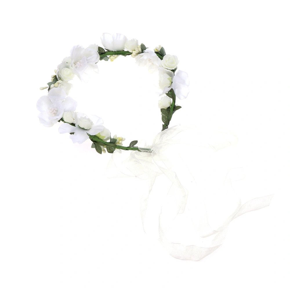 Hair Wreath Bridal Headpiece Simulation Floral Crown Children Flower Headband Garland for Holiady Wedding Photography (White)