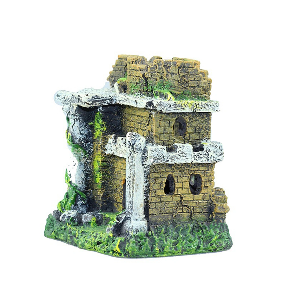 1pc Resin Aquarium Crafts Simulated Castle Ruins Shape Fish Tank Decoration Supplies