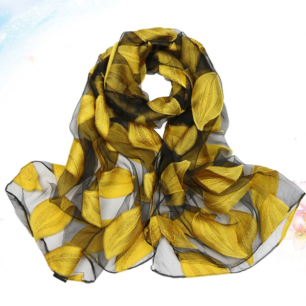 Solid Color Beach Towel Sun Block Cape Leaves Pattern Cloak Summer Scarf Yellow