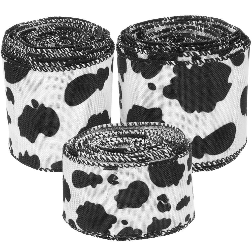 3 Rolls Cow Pattern Ribbons Cow Grosgrain Ribbons Cow Animal Print Ribbons