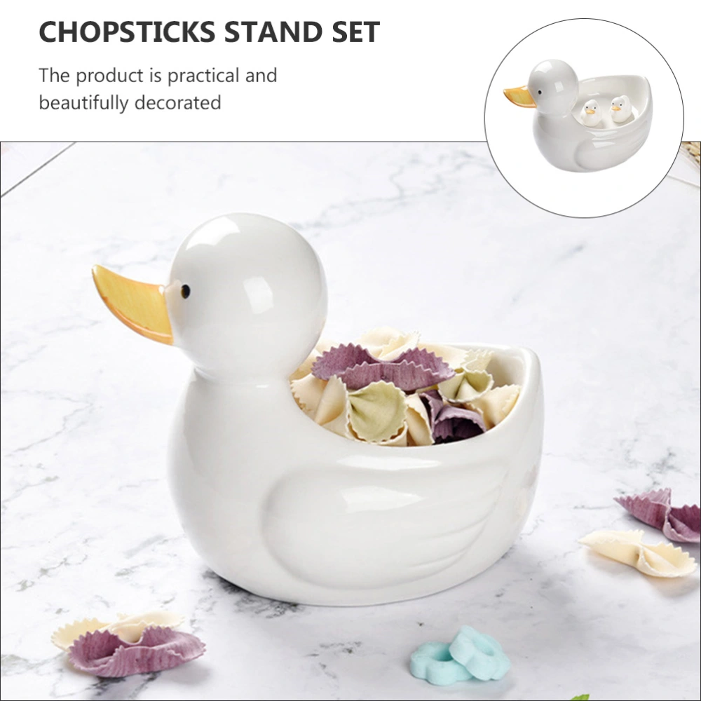 1 Set Lovely Ceramic Duck Chopsticks Rest Rack Stand Chopstick Holder with Plate