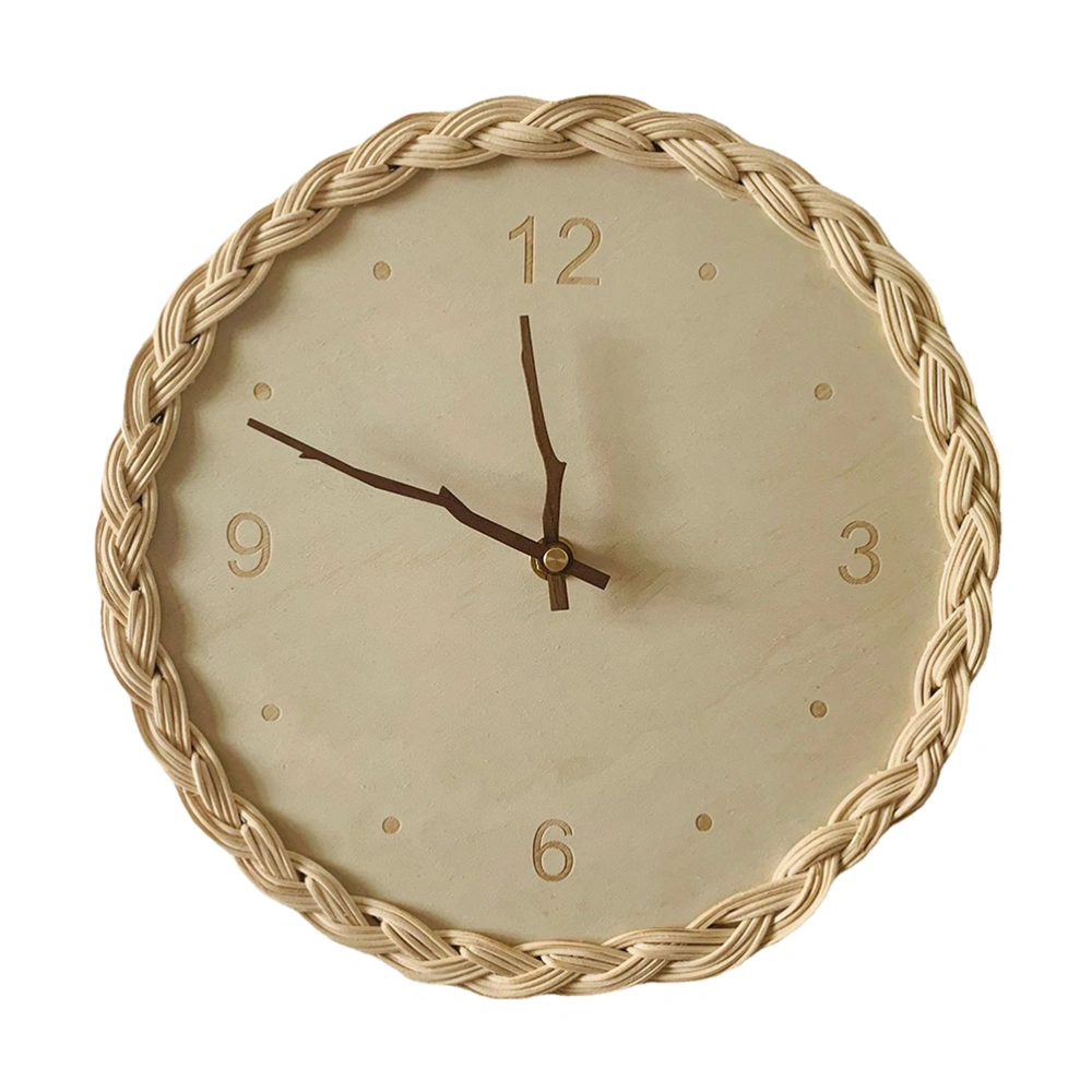 Creative Mute Wall Clock Pastoral Style Round Clock Rattan Woven Clock for Home