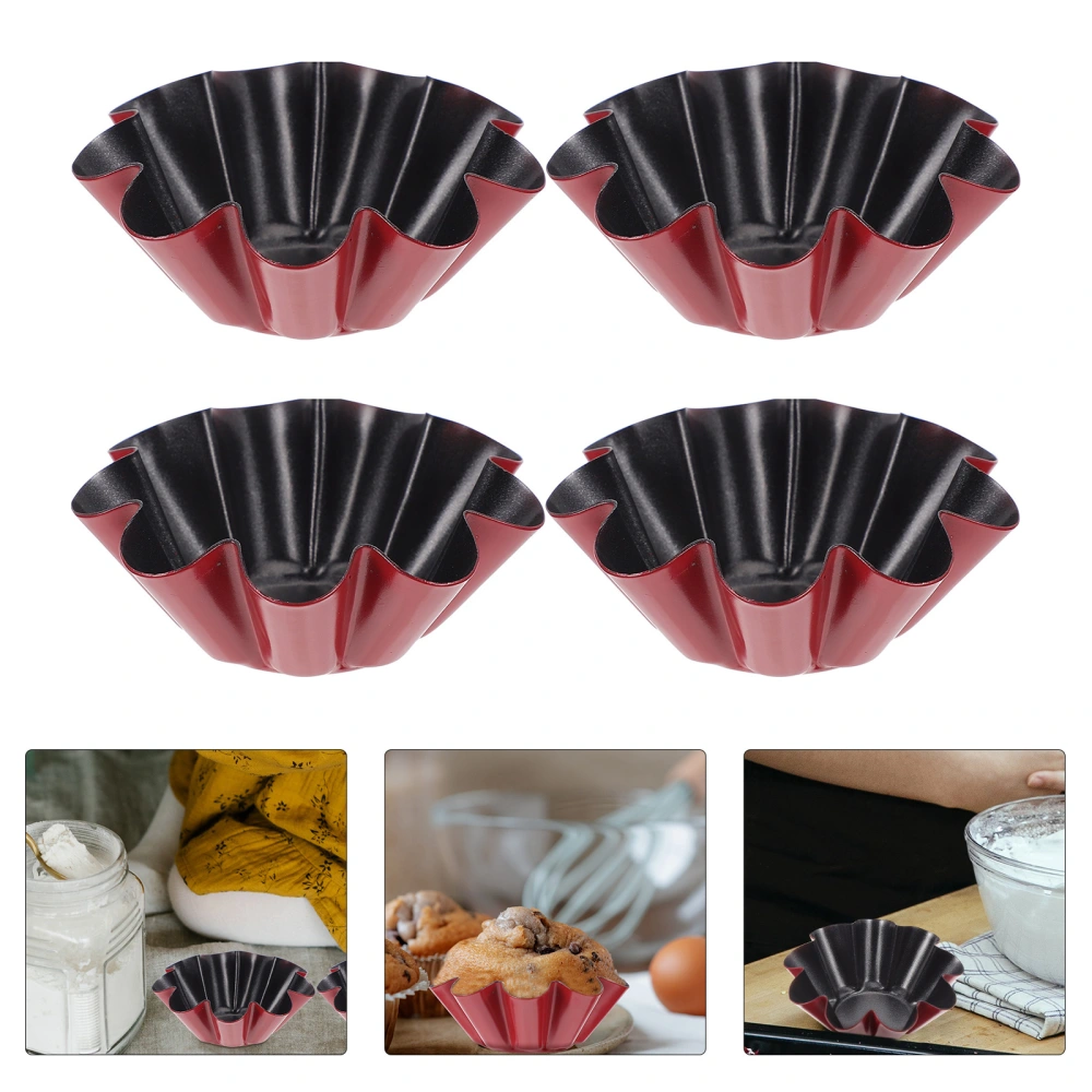 4Pcs Reusable Egg Tart Molds Practical Carbon Steel Baking Molds (Red Black)