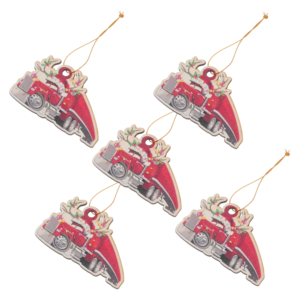 5 Pcs Wooden Car Shape Pendants Christmas Tree Hanging Ornaments Xmas Party Decor