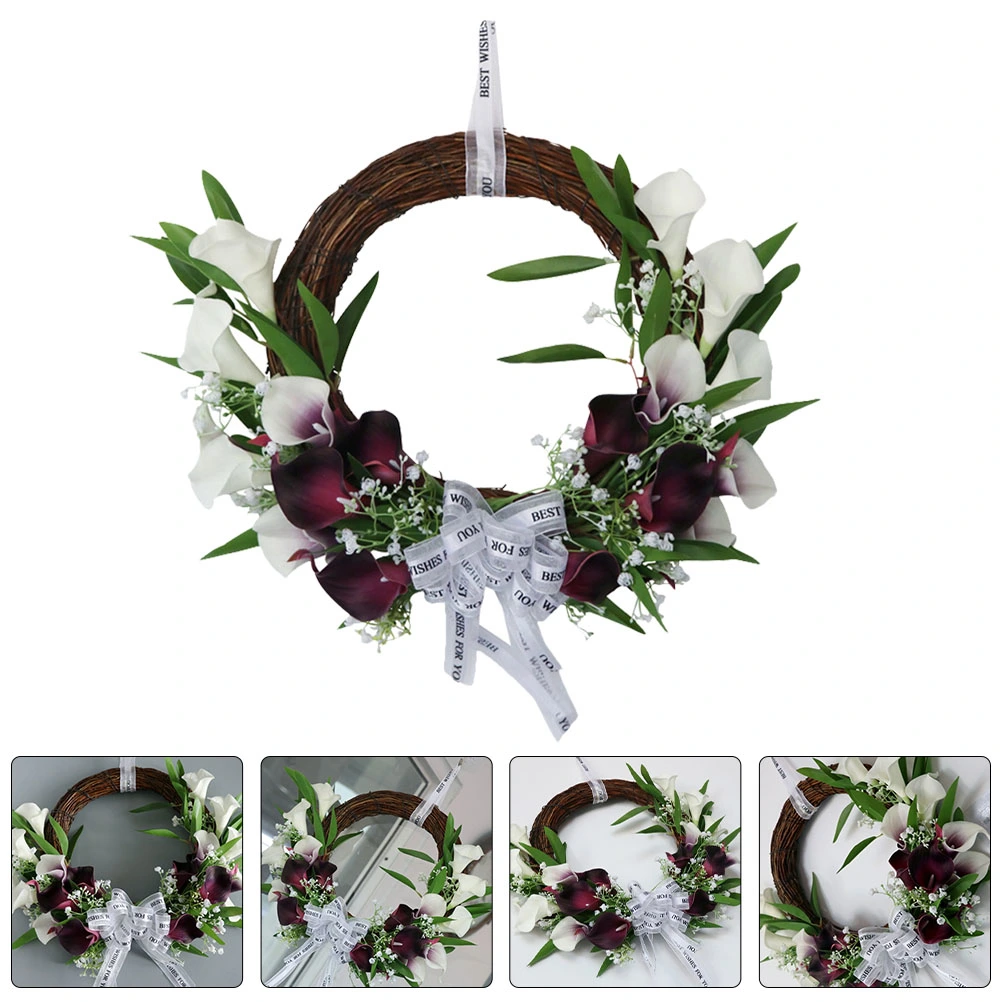 1Pc Simulation Calla Lily Garland Wedding Layout Prop Hanging Wreath (White)