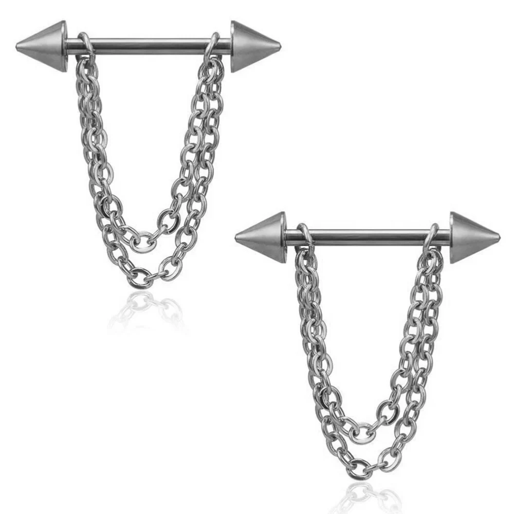 5PCS Anti Allergy Barbell Rings Stainless Steel Piercing Jewelry Steel Chain Pendant Body Jewelry Stylish Piercing Body Jewelry for Women Wearing