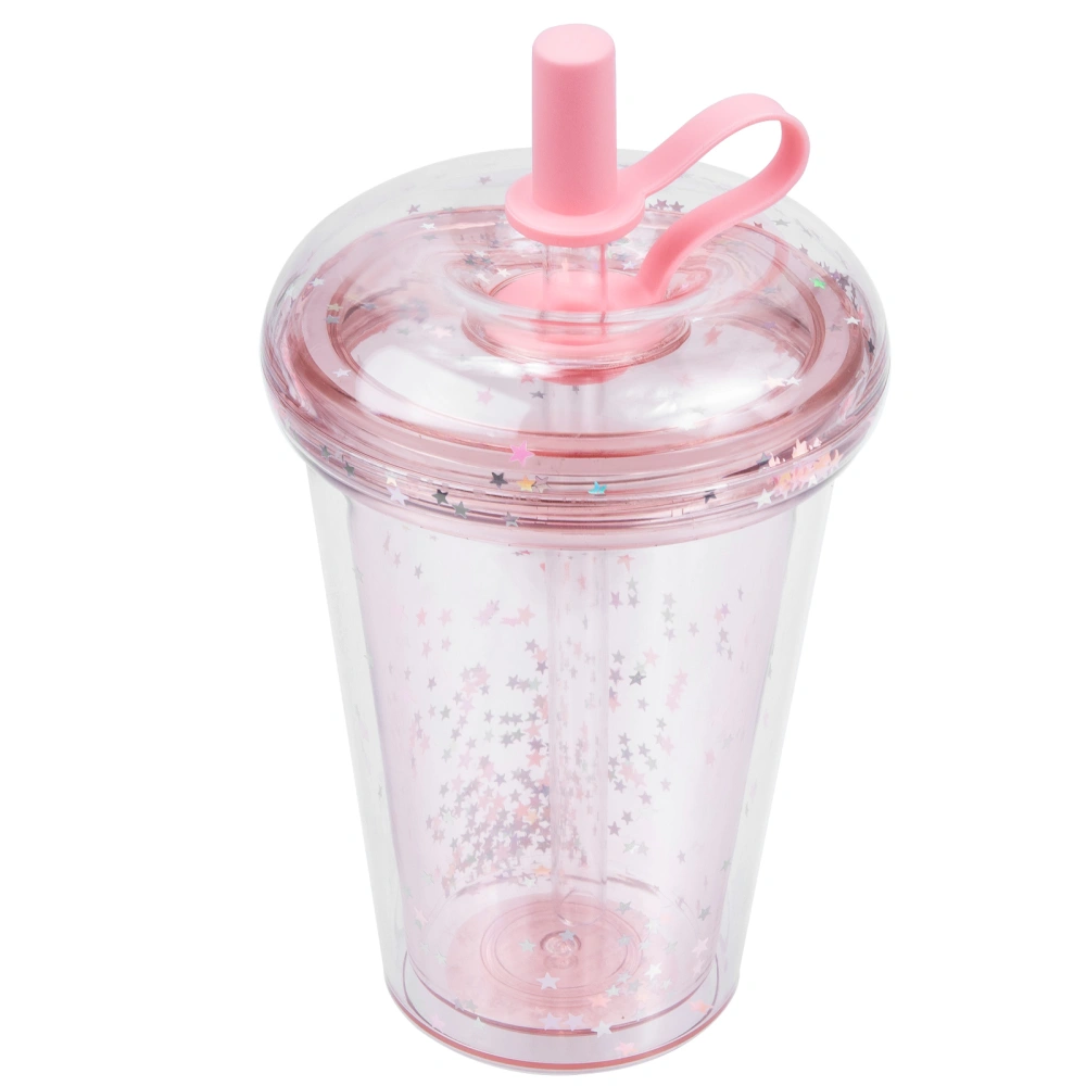 Girls Water Bottle Lovely Water Bottle Star Glitter Leak-proof Water Cup with Straw