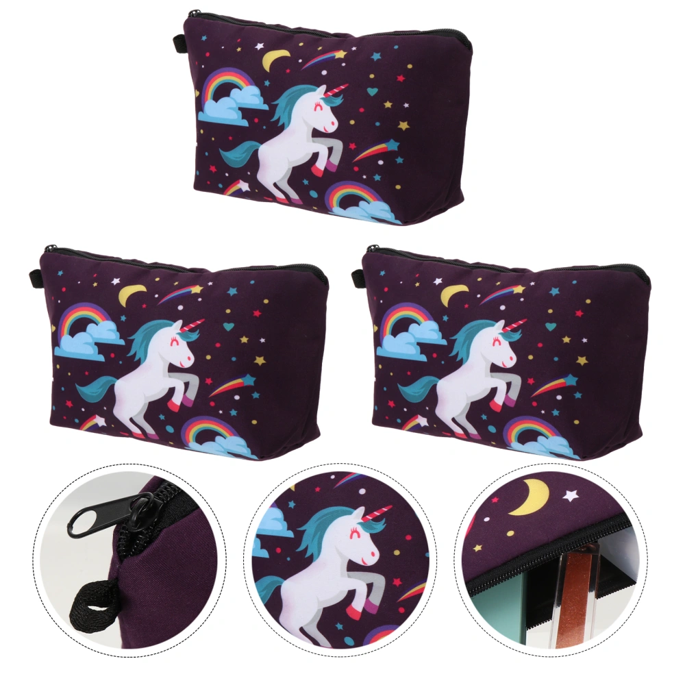 3pcs Unicorn Pattern Makeup Bag Toiletries Pouch Cosmetic Storage Bag for Women