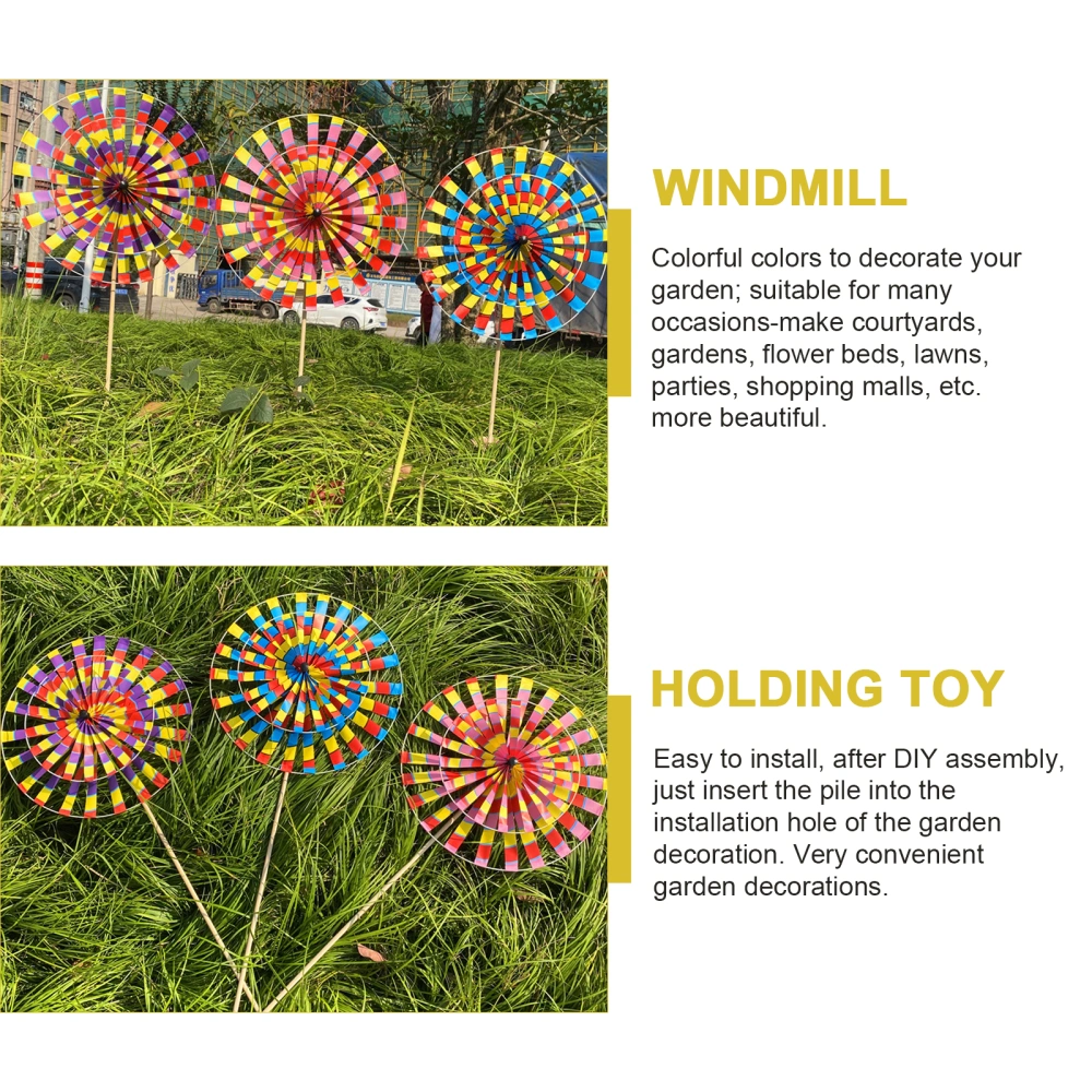 3pcs Children's Round Windmill Toys Outdoor Colorful Winnowers (Random Color)