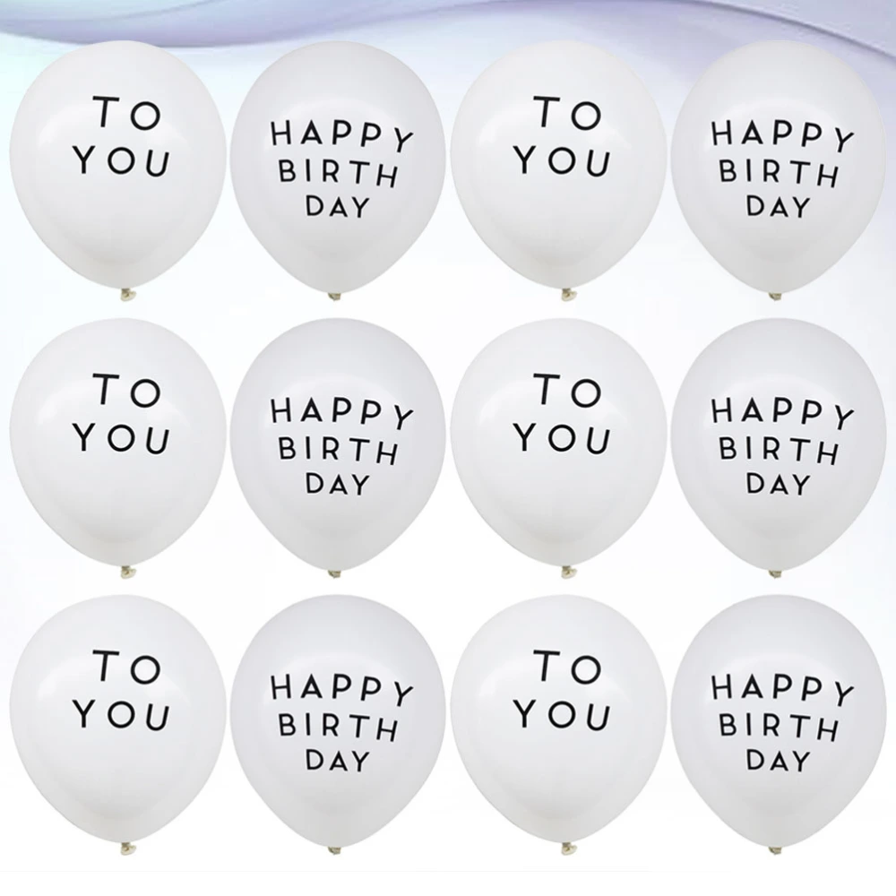 50pcs 12 Inch Balloons Letter Printing Balloons Fashion Latex Balloons for Birthday Party Home Gathering (White Balloons Black Letter and White Balloons Black To You Letter 25Pcs/Each)