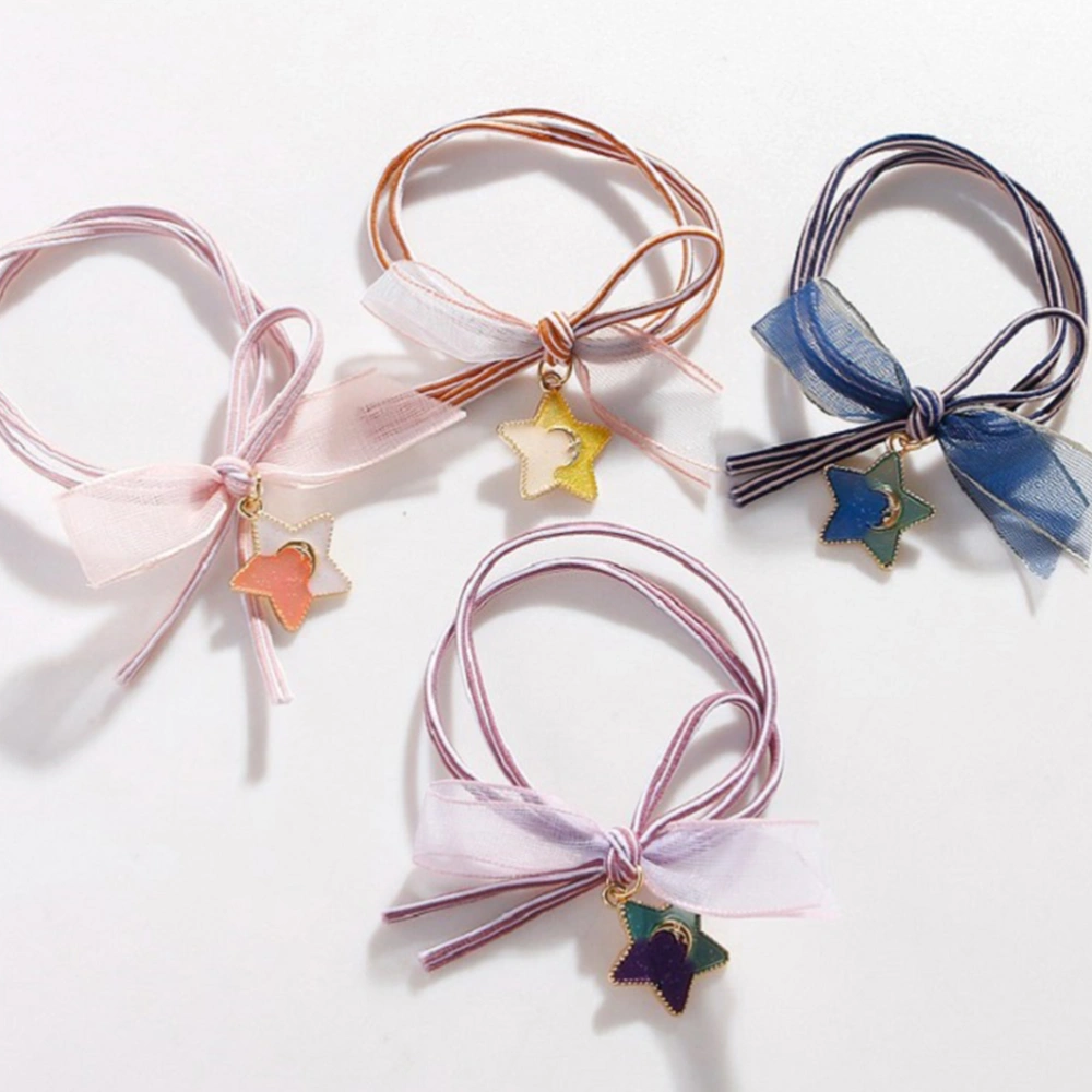 10PCS Lovely Star Hair Cord Fashion Knot Hair Bands Simple High Stretchy Hair Ties Ponytail Hair Ring for Women Girl Use (Random Color)