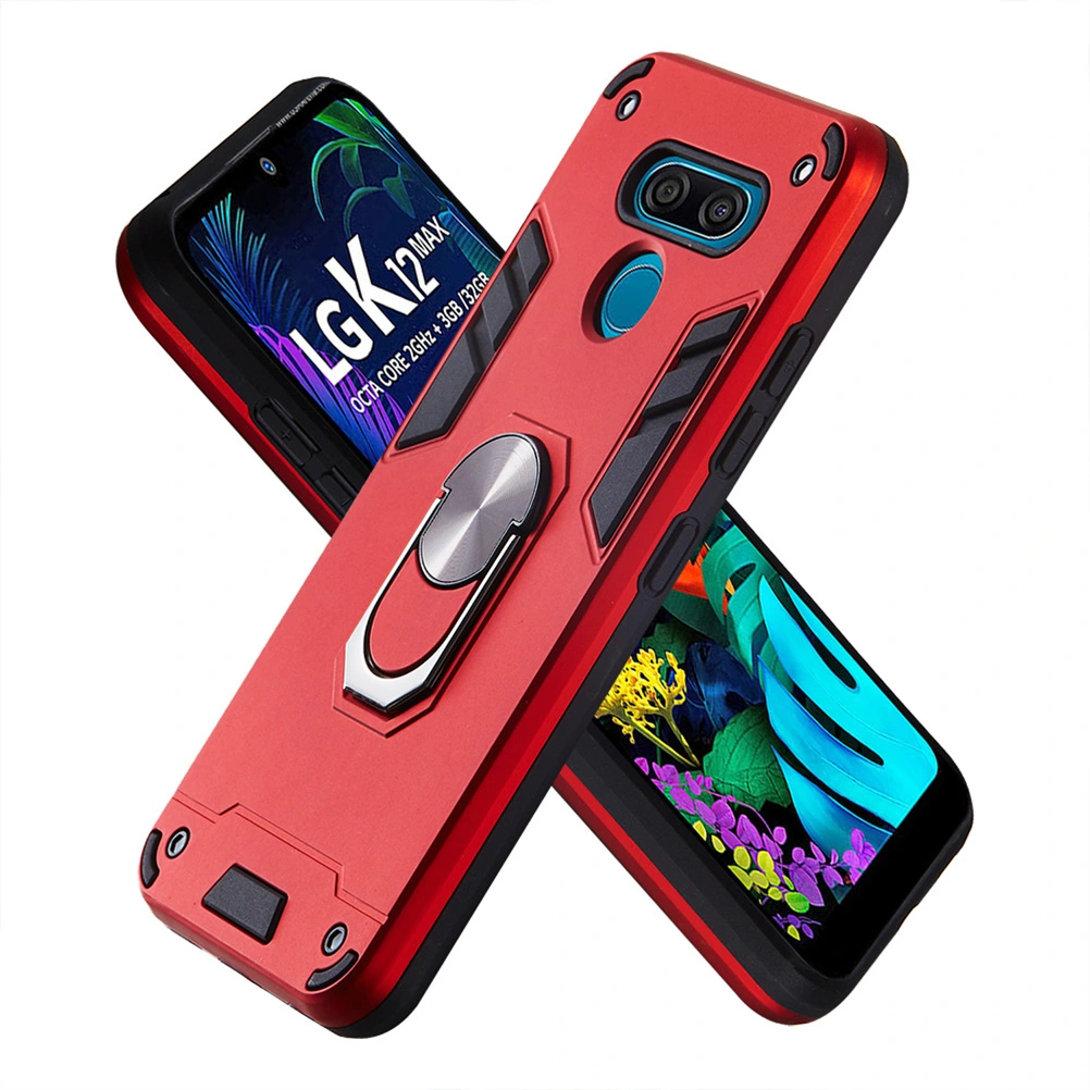 1pc Hardness Phone Case Rotating Ring Kickstand Magnetic Phone Cover for LG K50 (Red)