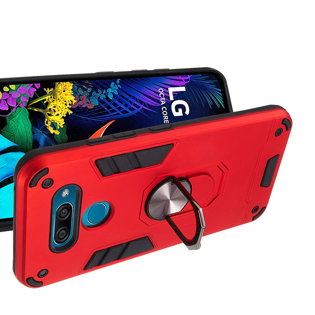 1pc Hardness Phone Case Rotating Ring Kickstand Magnetic Phone Cover for LG K50 (Red)