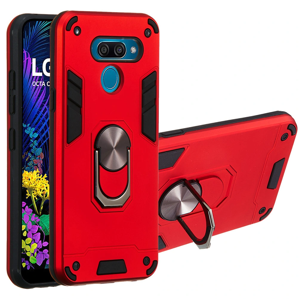1pc Hardness Phone Case Rotating Ring Kickstand Magnetic Phone Cover for LG K50 (Red)