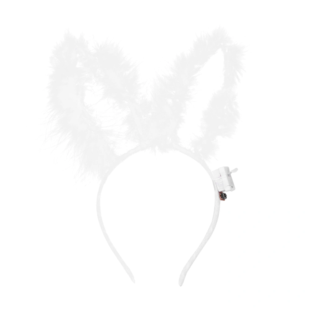 1PC Glowing Hair Band Feather Rabbit Ear LED Headband Luminous Hair for Party (White)