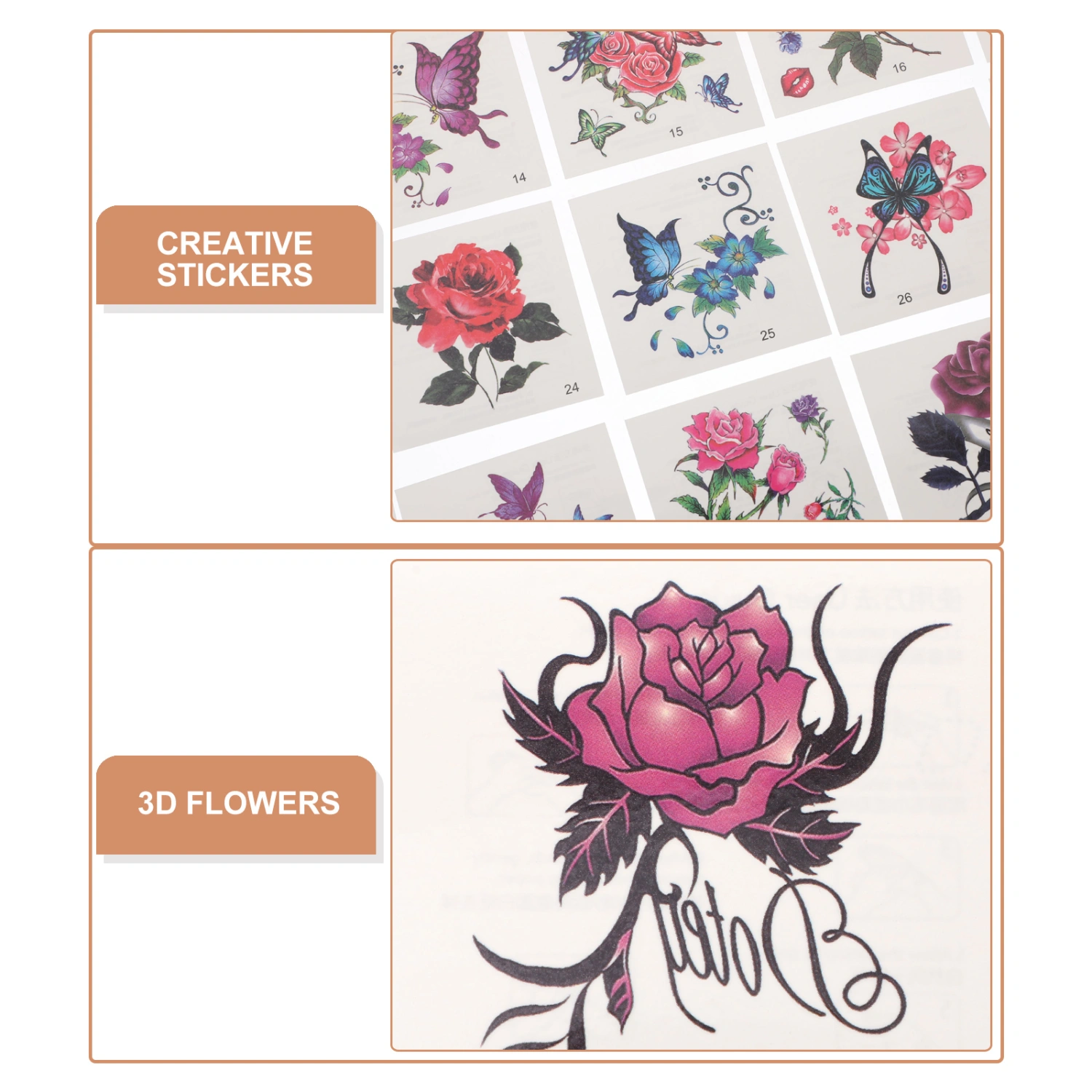 60 Sheets 3D Flower Stickers Waterproof Decals Decorative Stickers Self-adhesive Stickers for Women Female