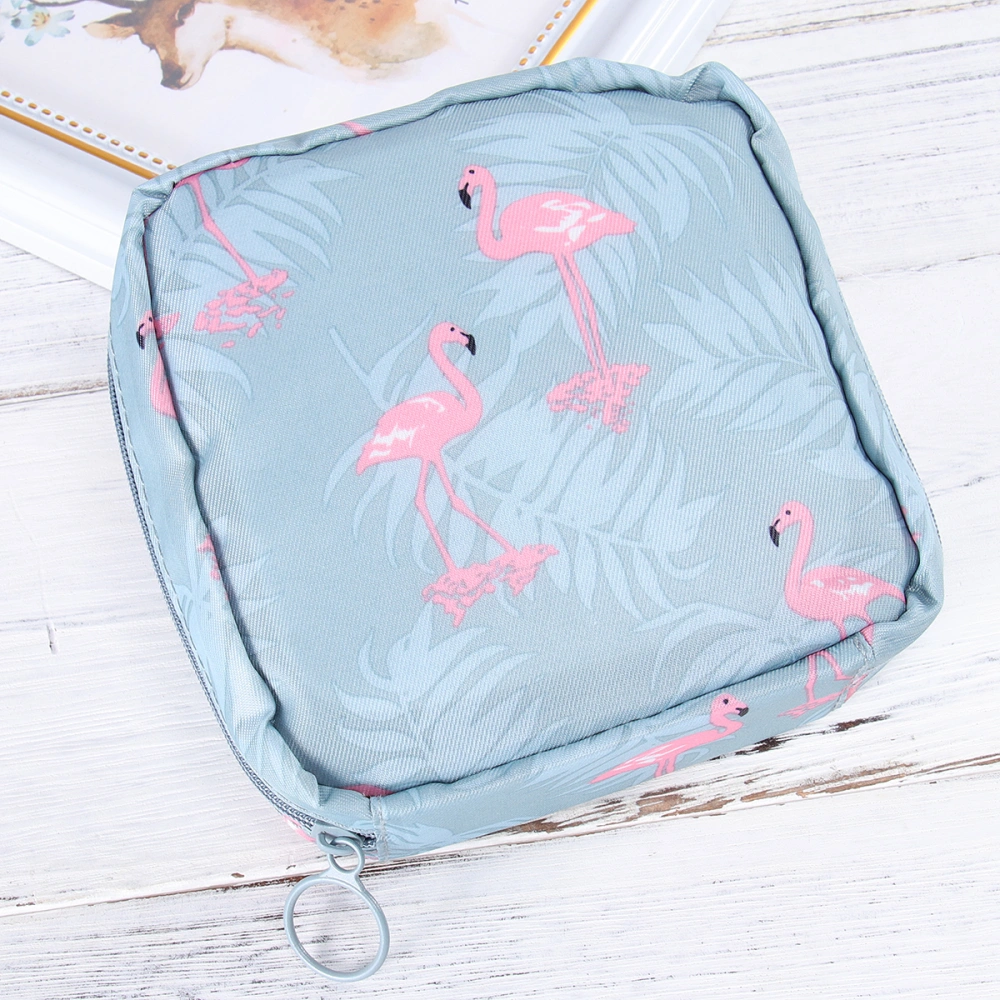 1pc Large Quantity Printed Sanitary Napkin Storage Bag Purse Holder Organizer for Women (Sky-blue Flamingo)