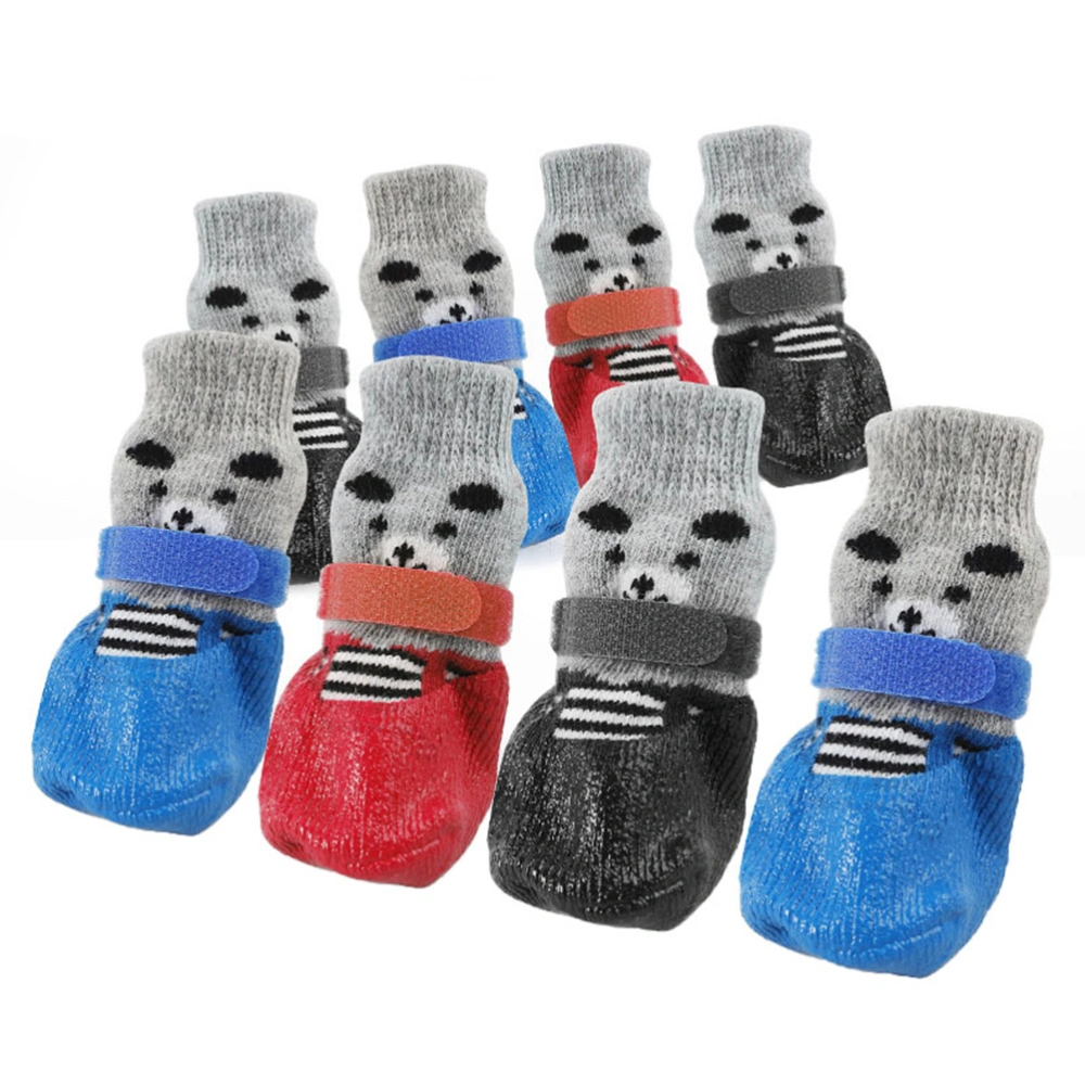 4pcs Pet Dog Puppy Cat Non-Slip Cotton Socks with Cartoon Prints Size L (Red)