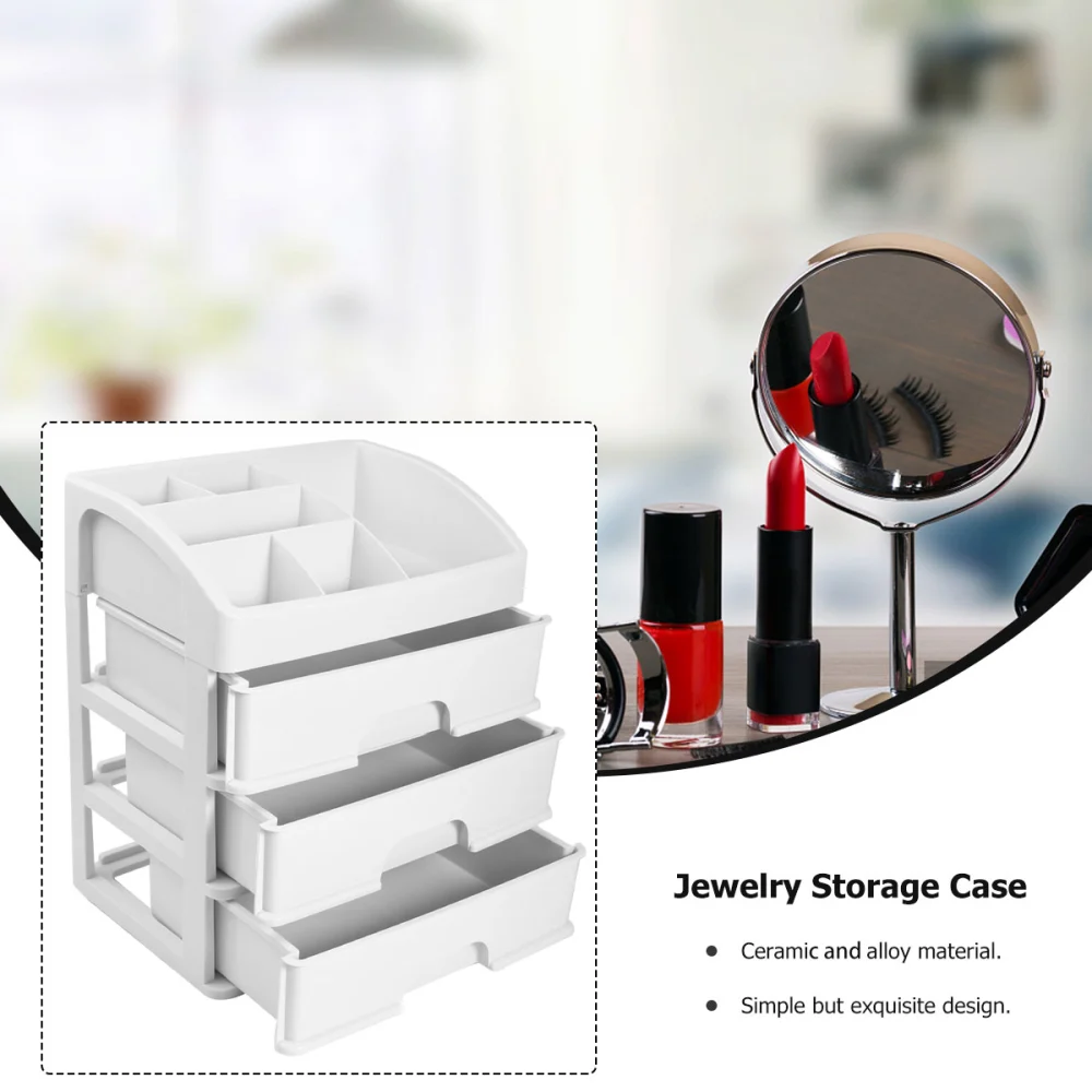 Cosmetics Stratified Storage Box Drawer Type Dresser Organizer Desktop Makeup Holder (White) (Three-layer)