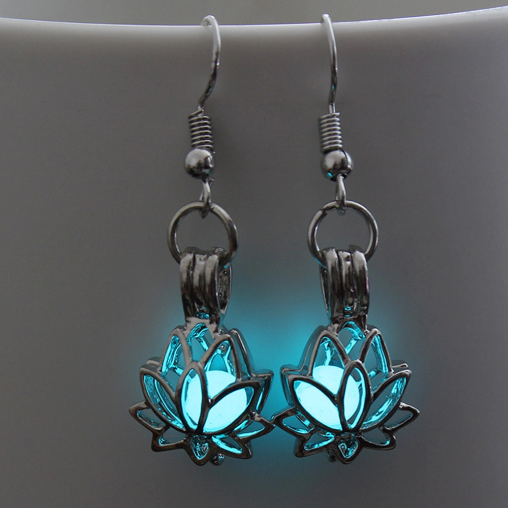 A Pair of Hollow-out Lotus Shape Luminous Earrings Glow in Dark Earrings Drop Pendant for Women and Girls (Random Color)