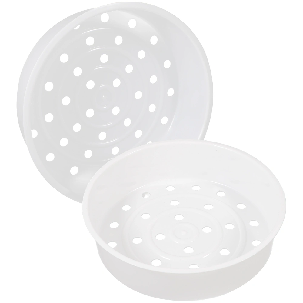 2pcs Plastic Steamer Bowl Rice Cookers Steaming Tools Kitchen Supplies (White)