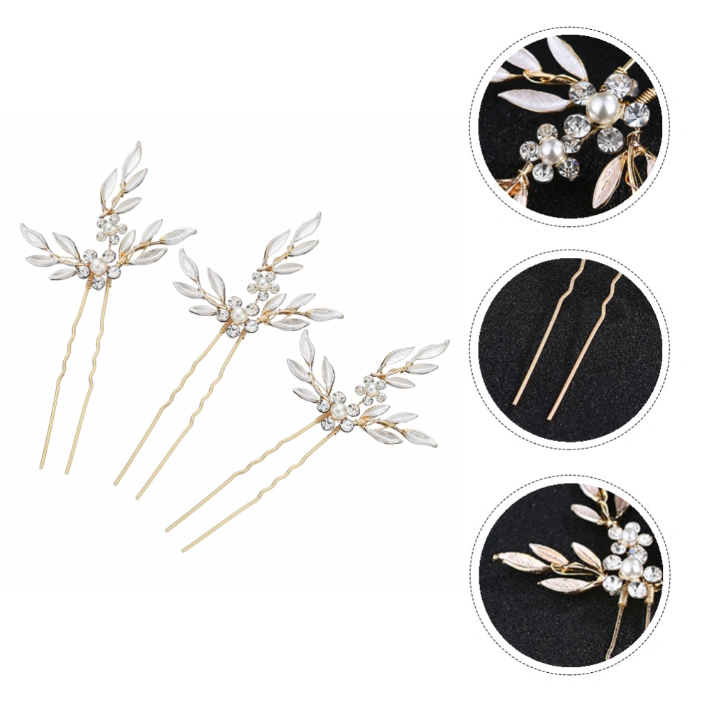 3 Pcs 1 Set Color-fast Hair Props Headdresses U-shaped Hairpins (Golden)