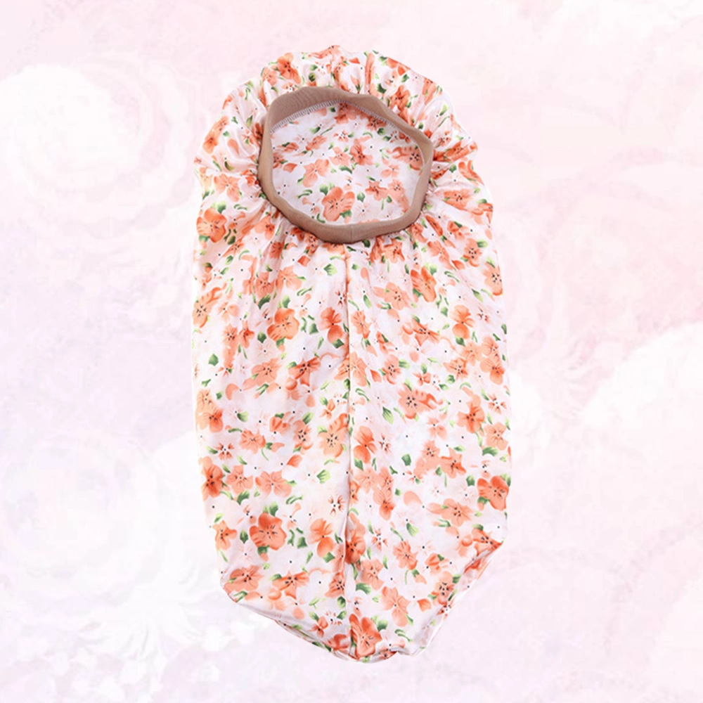 Orange Flower Printing Hat Long Sleeping Hat Head Wrap Nightcap Hair Protector for Women 