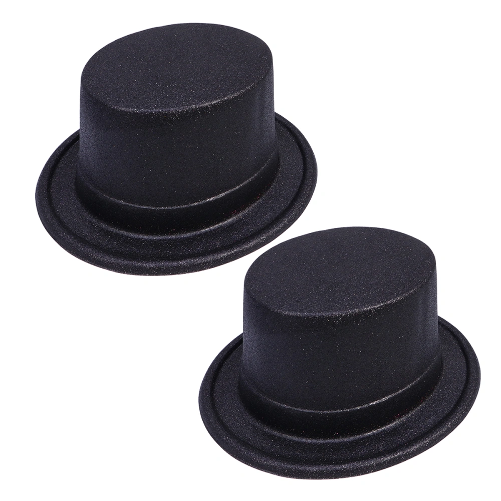 2pcs Glitter Fedora Hat Performance Hat Party Cosplay Magician Party Supllies (Black)