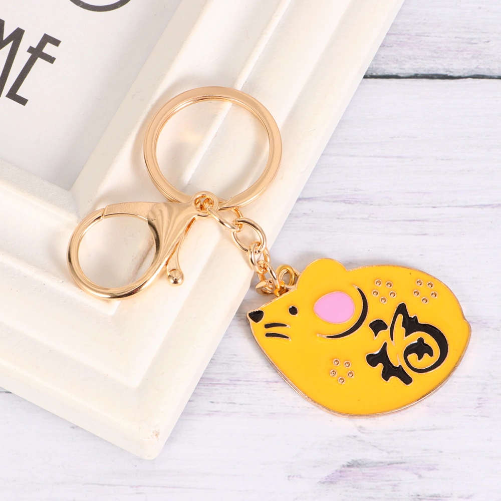 Year of the Rat Keychains Key Holder Exquisite Key Ring Key Decoration Small Gift for Men Women (Yellow Rat)